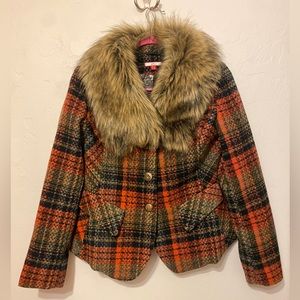 Joe Browns Faux Fur Plaid Paisley Jacket